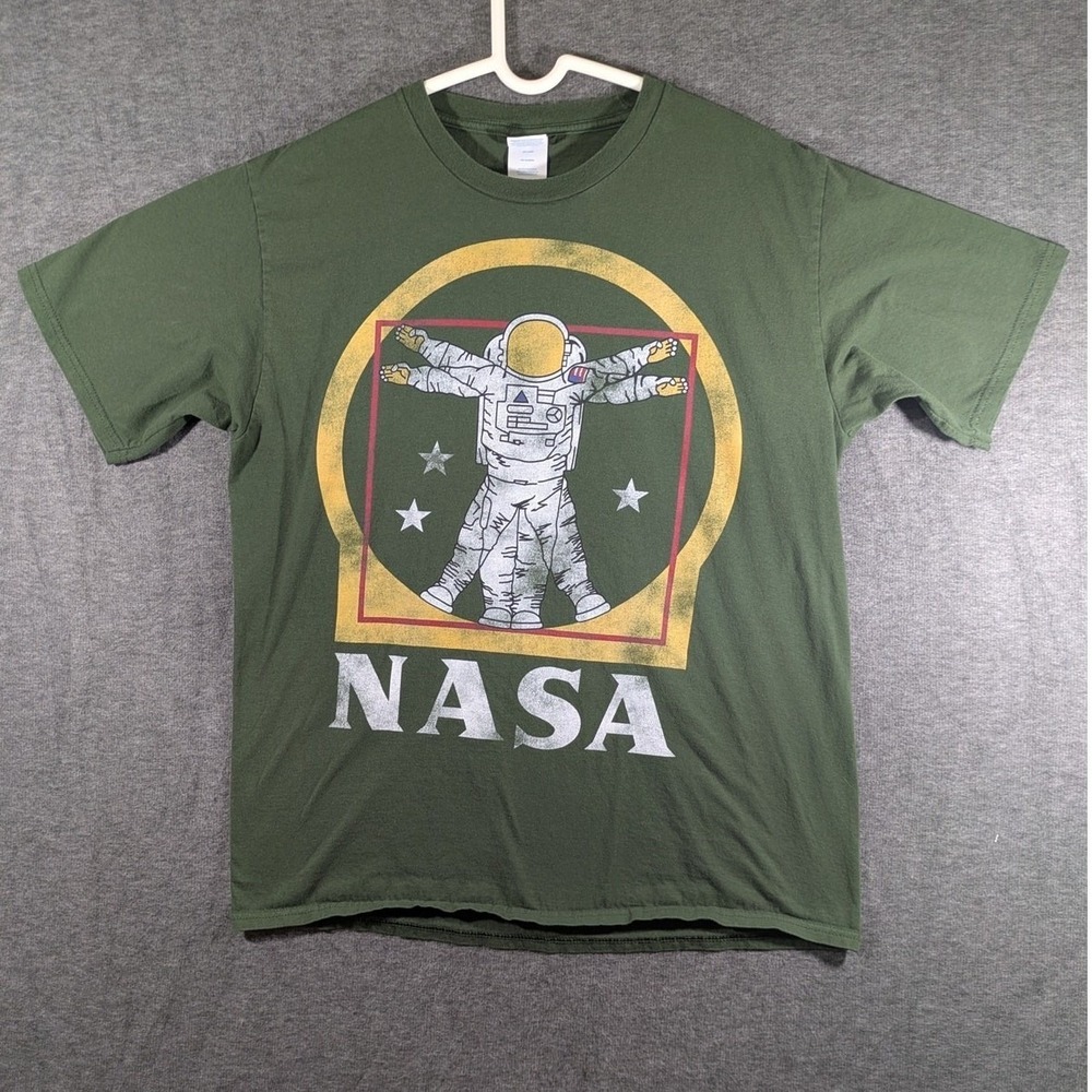 NASA Astronaut Vitruvian Green 100% Cotton T-Shirt Graphic Tee‎ Mens Size L